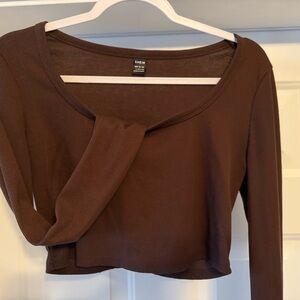 SHEIN Chocolate Brown Ribbed Blouse